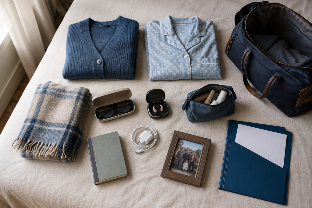 Assisted living move-in essentials arranged for a parent’s first 30 days in senior living.